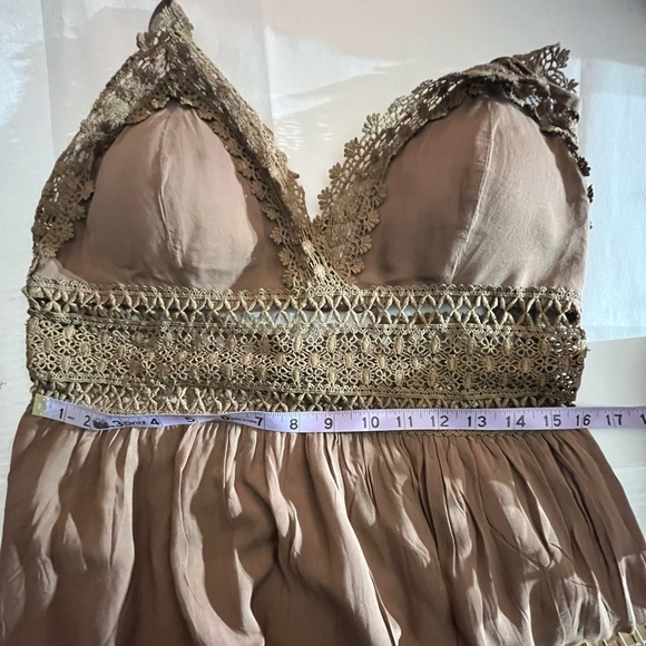 Cider SOLID LACE boho festival TIERED MAXI DRESS Brown size Large - Picture 6 of 10